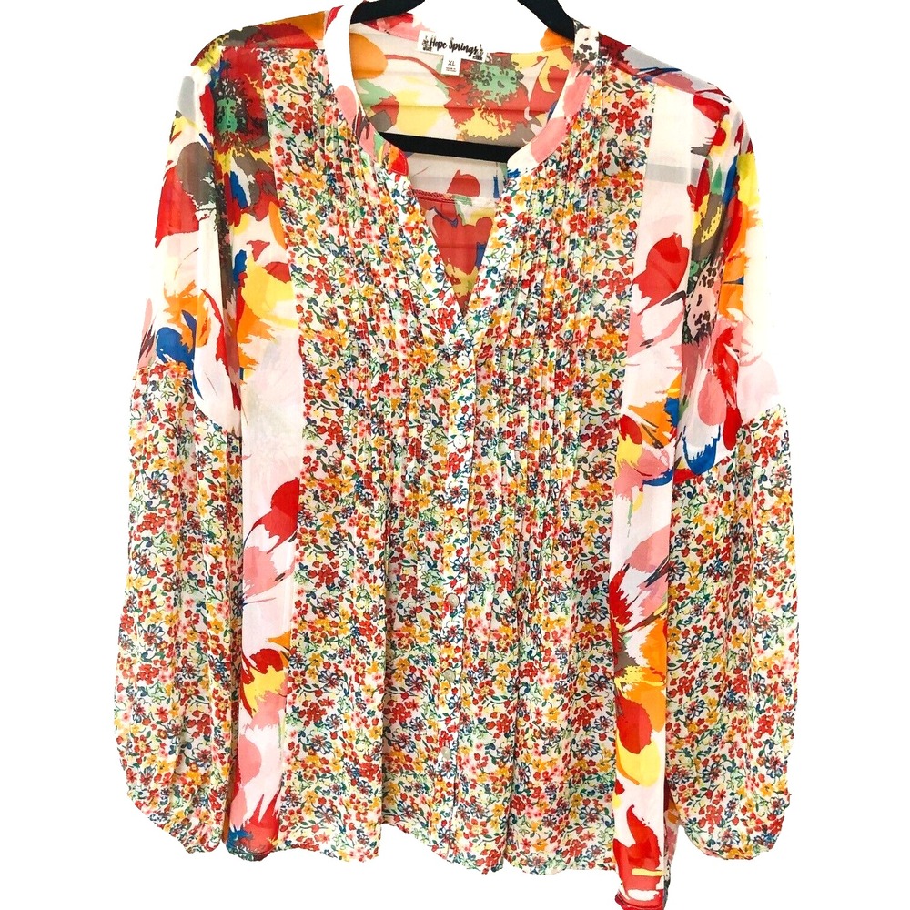 Hope‎ Springs Womens Pintuck Tunic Top Blouse Floral Feminine Fairy Artsy XL